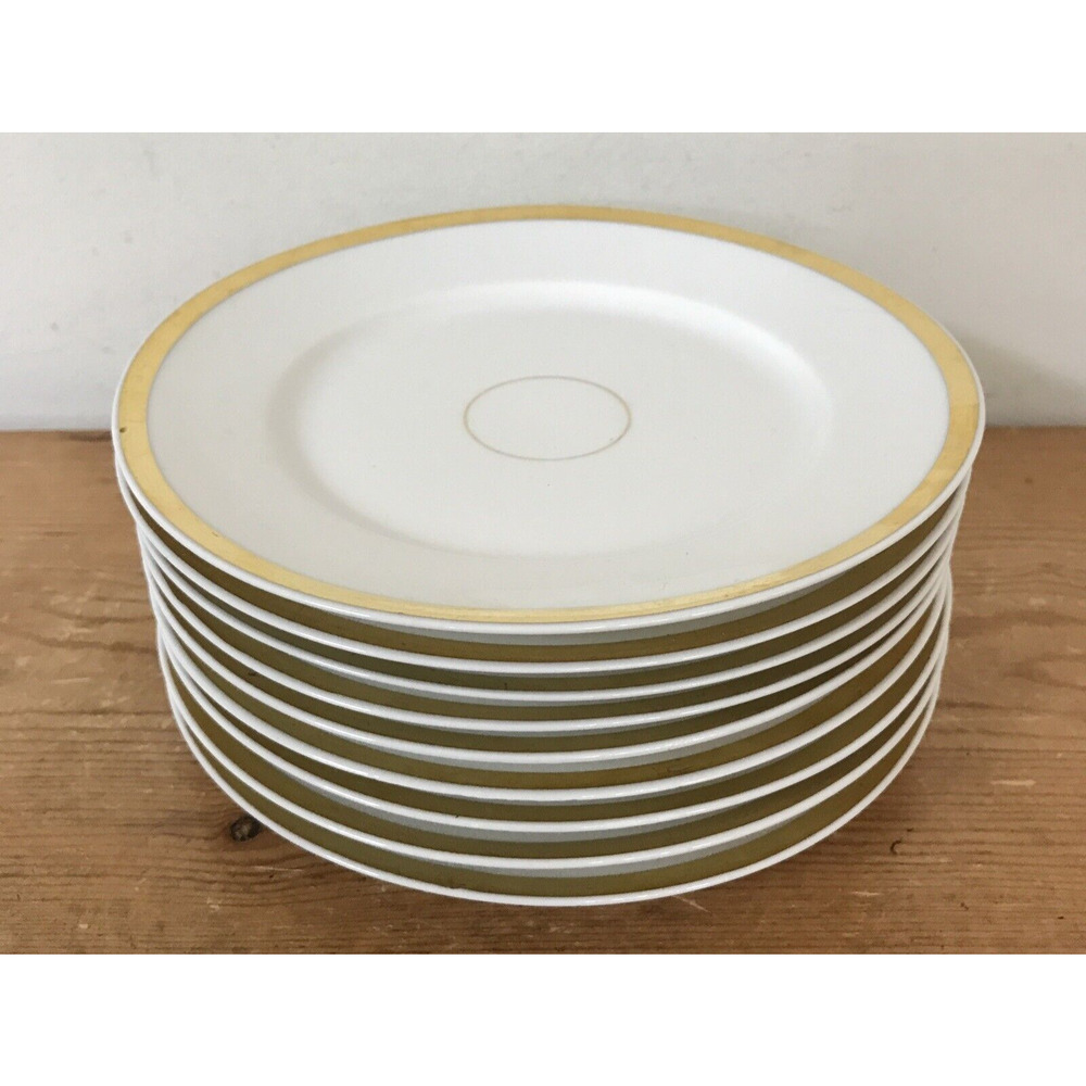 Set 9 Wm Guerin Limoges France Gold Wedding Ring Porcelain Dessert Plates 7.25“